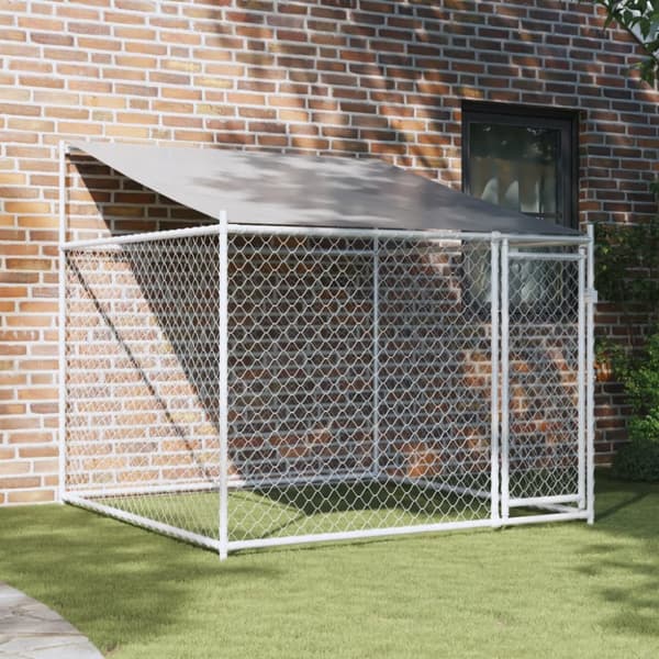 The Living Store Koiranhäkki katolla ja ovella harmaa 2x2x2 m galvanoitu teräs - Koiranhäkit & aitaukset