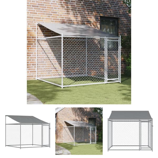 The Living Store Koiranhäkki katolla ja ovella harmaa 2x2x2 m galvanoitu teräs - Koiranhäkit & aitaukset