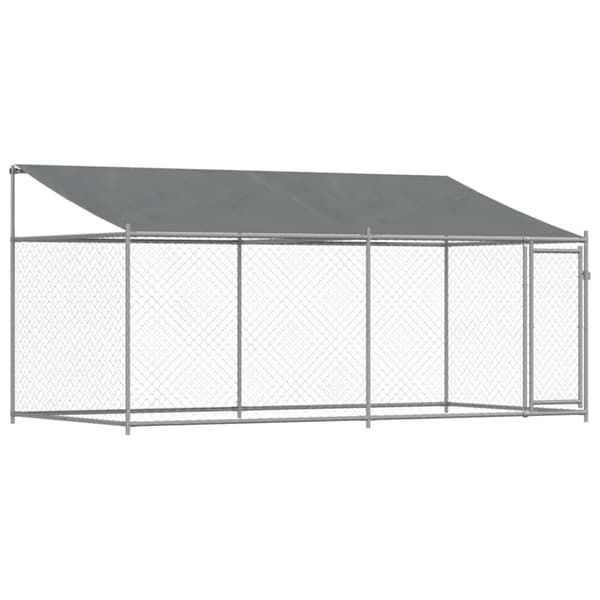 The Living Store Koiranhäkki katolla ja ovella harmaa 4x2x2 m galvanoitu teräs - Koiranhäkit & aitaukset