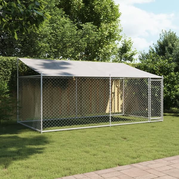 The Living Store Koiranhäkki katolla ja ovella harmaa 4x2x2 m galvanoitu teräs - Koiranhäkit & aitaukset