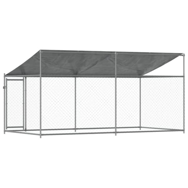 The Living Store Koiranhäkki katolla ja ovella harmaa 4x2x2 m galvanoitu teräs - Koiranhäkit & aitaukset