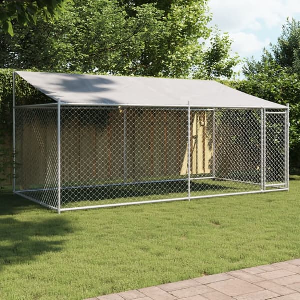 The Living Store Koiranhäkki katolla ja ovella harmaa 4x2x2 m galvanoitu teräs - Koiranhäkit & aitaukset
