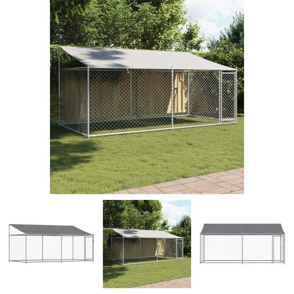The Living Store Koiranhäkki katolla ja ovella harmaa 4x2x2 m galvanoitu teräs - Koiranhäkit & aitaukset