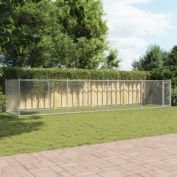 The Living Store hundegård med låge 8x2x1,5 m galvaniseret stål grå -  Hundebure & løbegårde