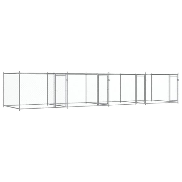 The Living Store hundegård med låger 8x2x1,5 m galvaniseret stål grå -  Hundebure & løbegårde