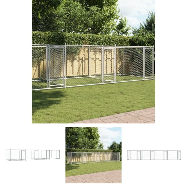 The Living Store hundegård med låger 8x2x1,5 m galvaniseret stål grå -  Hundebure & løbegårde
