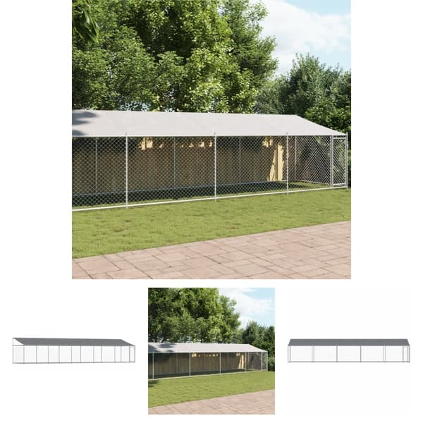 The Living Store Koiranhäkki katolla ja ovella harmaa 10x2x2 m galvanoitu teräs - Koiranhäkit & aitaukset