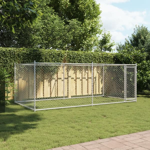 The Living Store hundegård med låge 4x2x1,5 m galvaniseret stål grå -  Hundebure & løbegårde