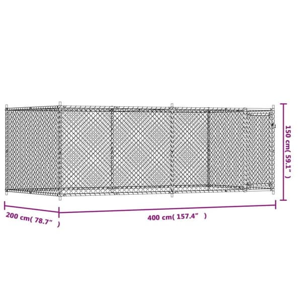 The Living Store hundegård med låge 4x2x1,5 m galvaniseret stål grå -  Hundebure & løbegårde