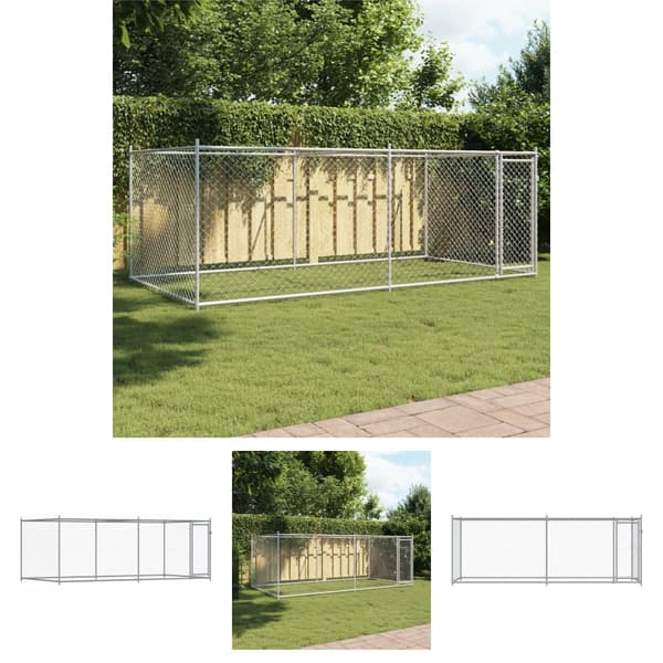 The Living Store hundegård med låge 4x2x1,5 m galvaniseret stål grå -  Hundebure & løbegårde
