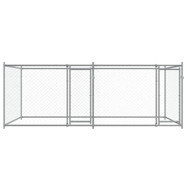 The Living Store hundegård med låge 4x2x1,5 m galvaniseret stål grå - Hundebure & løbegårde