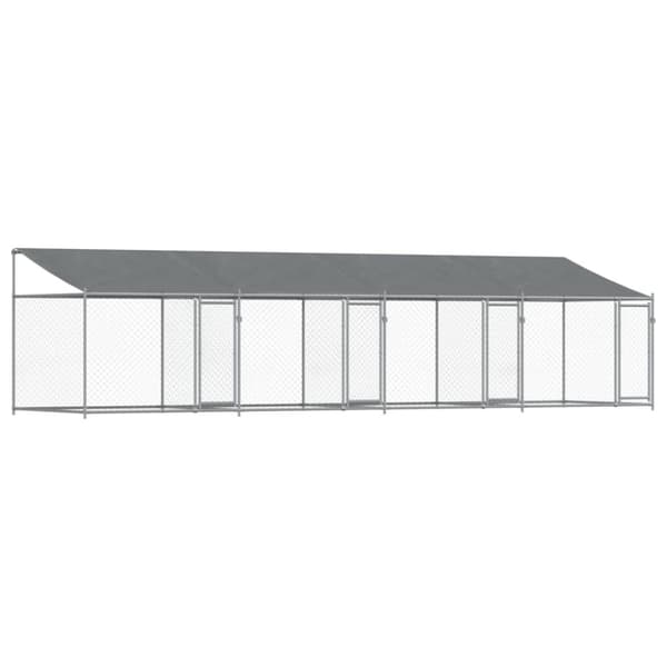 The Living Store Koiranhäkki katolla ja ovilla harmaa 8x2x2 m galvanoitu teräs - Koiranhäkit & aitaukset