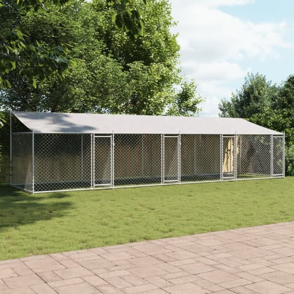 The Living Store Koiranhäkki katolla ja ovilla harmaa 8x2x2 m galvanoitu teräs - Koiranhäkit & aitaukset