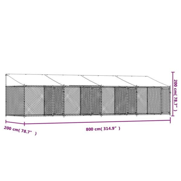 The Living Store Koiranhäkki katolla ja ovilla harmaa 8x2x2 m galvanoitu teräs - Koiranhäkit & aitaukset