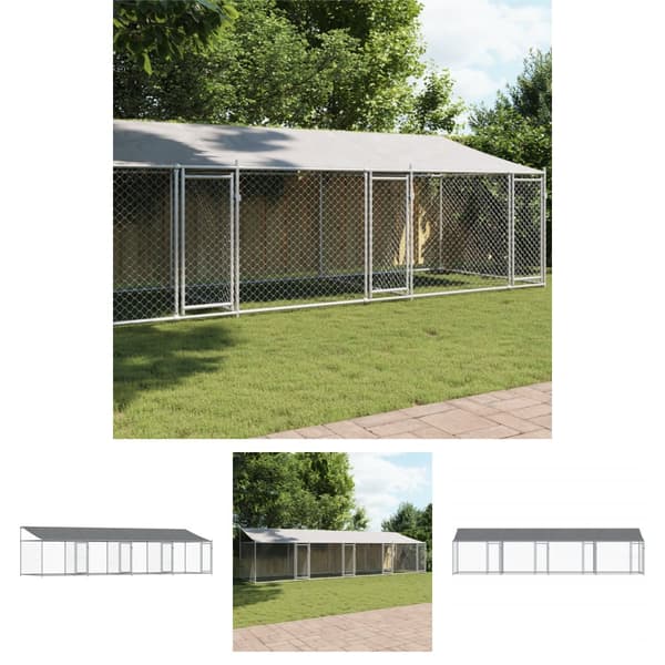 The Living Store Koiranhäkki katolla ja ovilla harmaa 8x2x2 m galvanoitu teräs - Koiranhäkit & aitaukset