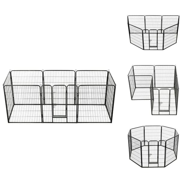 Hundebure & løbegårde - Living løbegård til hunde 8 paneler stål 80 x 100 sort