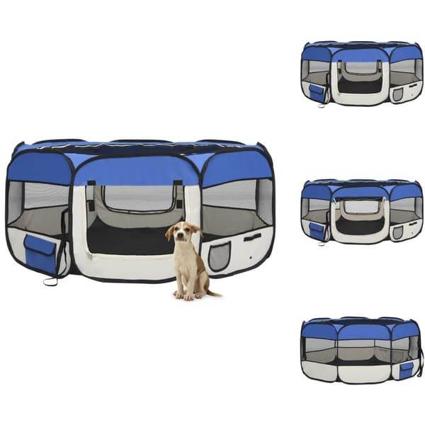Hundebure & løbegårde - Living foldbar hundegård med bæretaske 145x145x61 cm blå