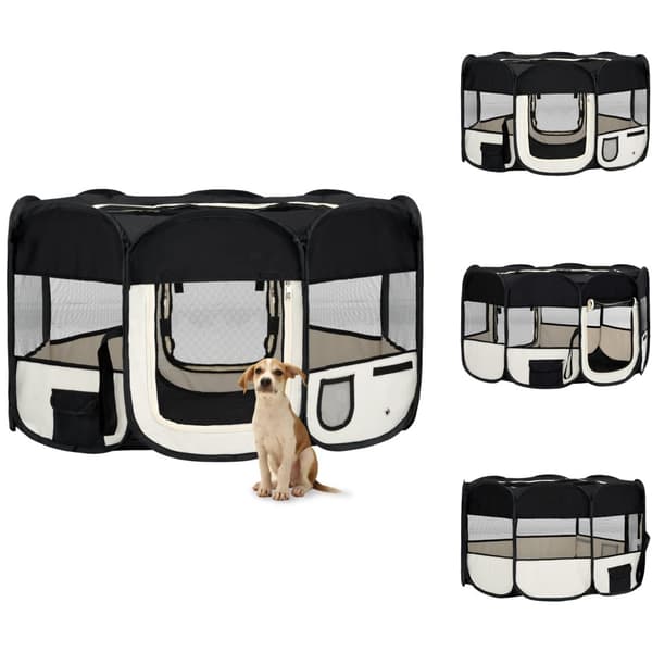 Hundkojor & rastgårdar - Living Hopfällbar hundhage med väska svart 145x145x61 cm