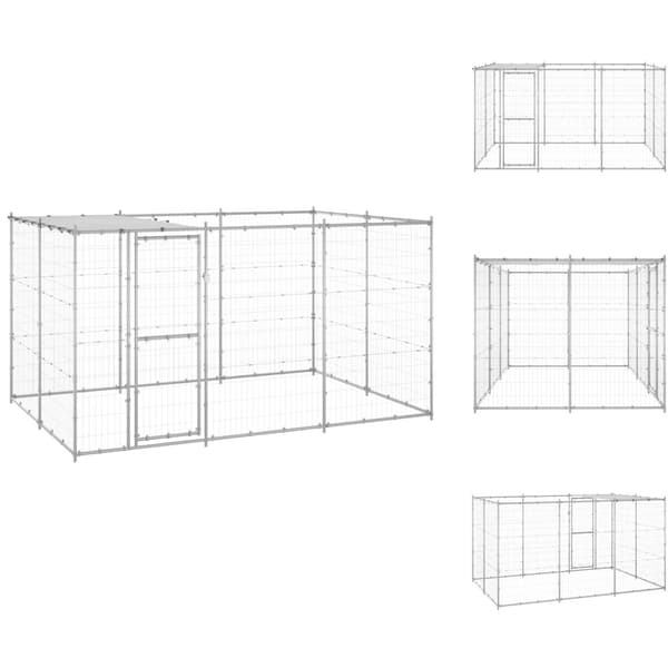 Koiranhäkit & aitaukset - Living Koiran ulkohäkki katolla galvanoitu teräs 7,26 m²