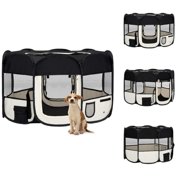 Hundebure & løbegårde - Living foldbar hundegård med bæretaske 125x125x61 cm sort