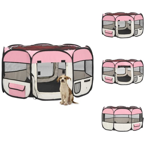 Hundebure & løbegårde - Living foldbar hundegård med bæretaske 125x125x61 cm lyserød