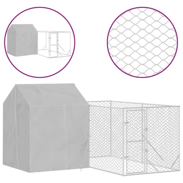 Koiranhäkit & aitaukset - Living Koiran ulkohäkki katolla hopea 4x4x2,5 m galvanoitu teräs