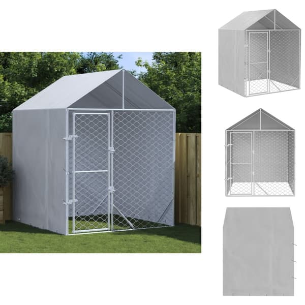 Hundebure & løbegårde - Living udendørs hundegård med tag 2x2x2,5 m galvaniseret stål sølv