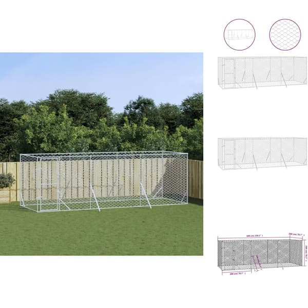 Hundebure & løbegårde - Living udendørs hundegård 6x2x2 m galvaniseret stål sølvfarvet