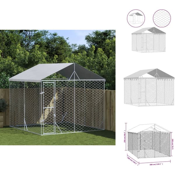 Hundkojor & rastgårdar - Living Hundgård med tak silver3x3x2,5 m galvaniserat stål