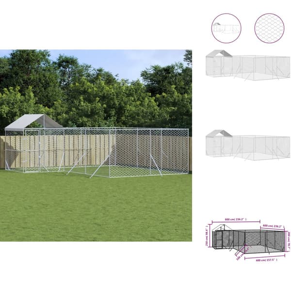 Hundebure & løbegårde - Living udendørs hundegård med tag 6x6x2,5 m galvaniseret stål sølv