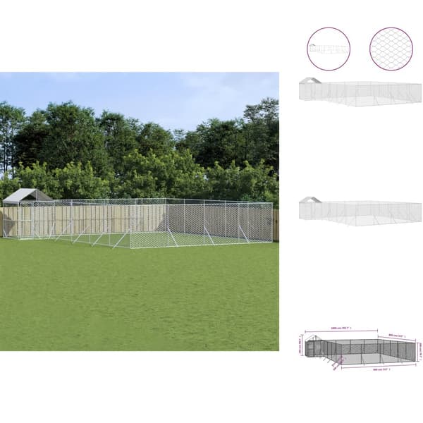 Koiranhäkit & aitaukset - Living Koiran ulkohäkki katolla hopea 10x8x2,5 m galvanoitu teräs