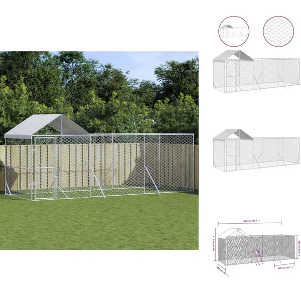 Koiranhäkit & aitaukset - Living Koiran ulkohäkki katolla hopea 6x2x2,5 m galvanoitu teräs