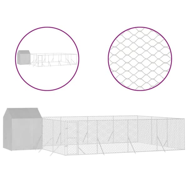 Koiranhäkit & aitaukset - Living Koiran ulkohäkki katolla hopea 10x6x2,5 m galvanoitu teräs