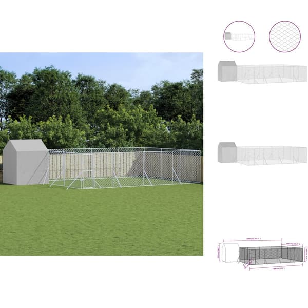 Hundebure & løbegårde - Living udendørs hundegård med tag 10x6x2,5 m galvaniseret stål sølv