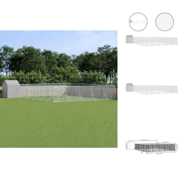Hundebure & løbegårde - Living udendørs hundegård med tag 12x12x2,5 m galvaniseret stål sølv