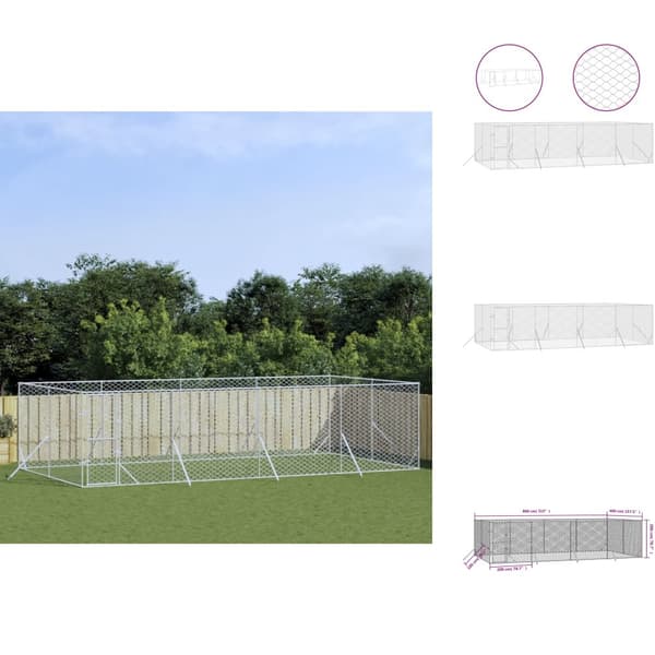 Hundkojor & rastgårdar - Living Hundgård för utomhusbruk silver 8x4x2 m galvaniserat stål