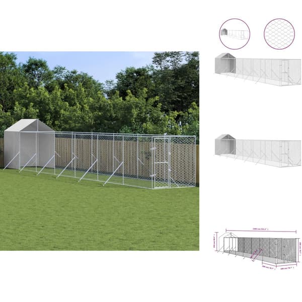 Hundebure & løbegårde - Living udendørs hundegård med tag 2x14x2,5 m galvaniseret stål sølv