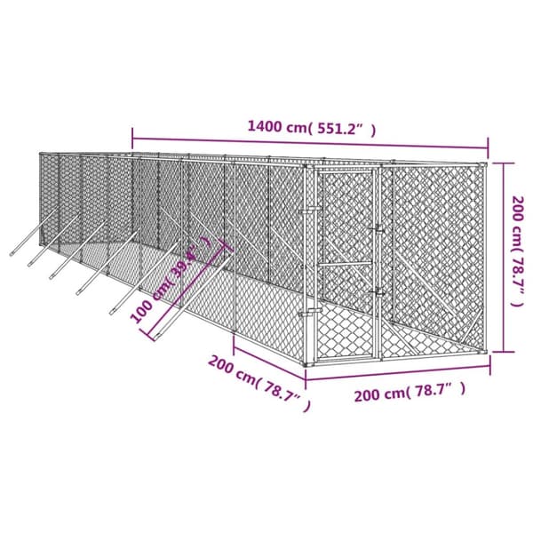 Hundebure & løbegårde - Living udendørs hundegård 2x14x2 m galvaniseret stål sølvfarvet