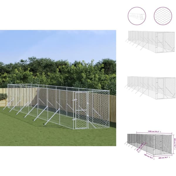 Hundebure & løbegårde - Living udendørs hundegård 2x14x2 m galvaniseret stål sølvfarvet