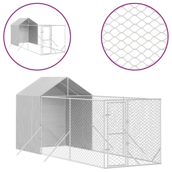 Koiranhäkit & aitaukset - Living Koiran ulkohäkki katolla hopea 2x6x2,5 m galvanoitu teräs
