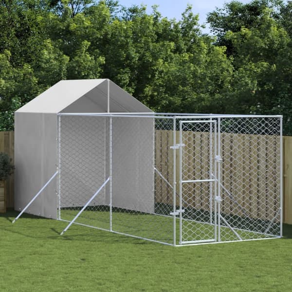 Koiranhäkit & aitaukset - Living Koiran ulkohäkki katolla hopea 2x6x2,5 m galvanoitu teräs