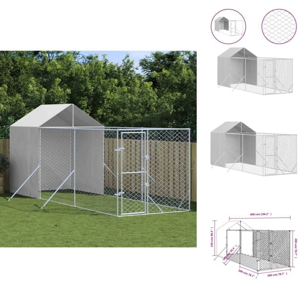 Koiranhäkit & aitaukset - Living Koiran ulkohäkki katolla hopea 2x6x2,5 m galvanoitu teräs