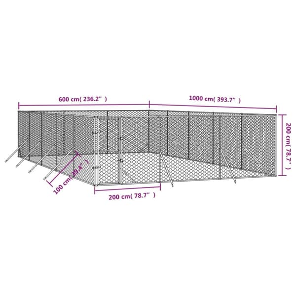 Hundebure & løbegårde - Living udendørs hundegård 6x10x2 m galvaniseret stål sølvfarvet