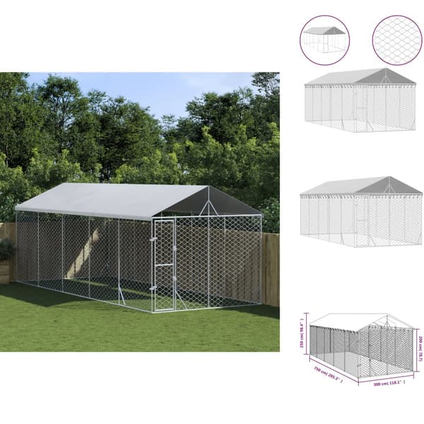 Hundebure & løbegårde - Living udendørs hundegård med tag 3x7,5x2,5 m galvaniseret stål sølv
