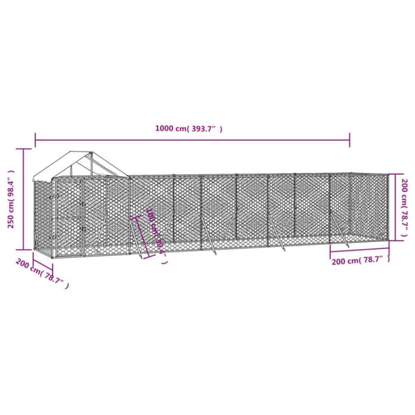 Koiranhäkit & aitaukset - Living Koiran ulkohäkki katolla hopea 10x2x2,5 m galvanoitu teräs