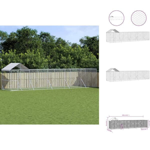 Koiranhäkit & aitaukset - Living Koiran ulkohäkki katolla hopea 10x2x2,5 m galvanoitu teräs