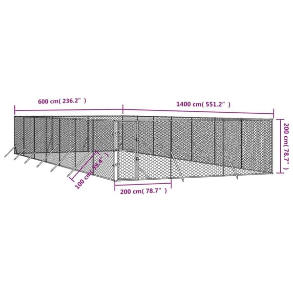 Hundebure & løbegårde - Living udendørs hundegård 6x14x2 m galvaniseret stål sølvfarvet