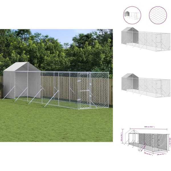 Hundkojor & rastgårdar - Living Hundgård med tak silver 2x10x2,5 m galvaniserat stål