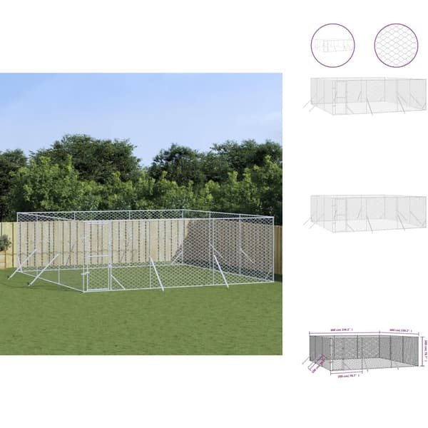 Hundebure & løbegårde - Living udendørs hundegård 6x6x2 m galvaniseret stål sølvfarvet