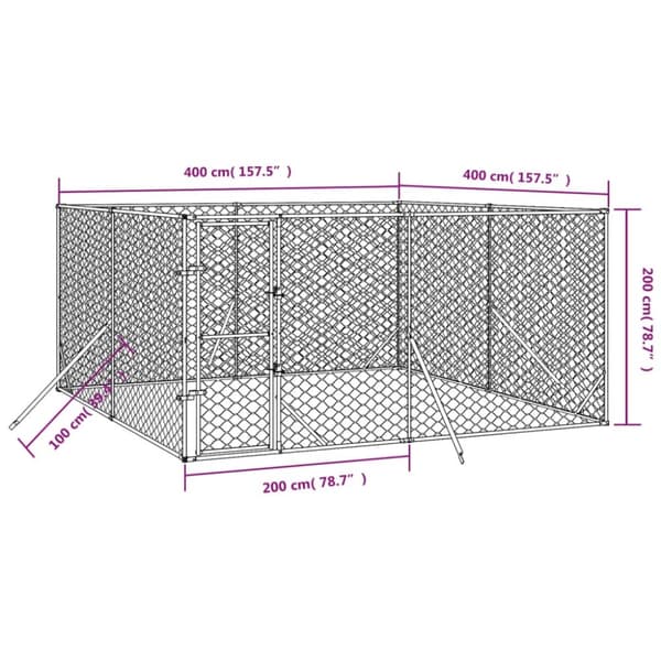 Hundkojor & rastgårdar - Living Hundgård för utomhusbruk silver 4x4x2 m galvaniserat stål